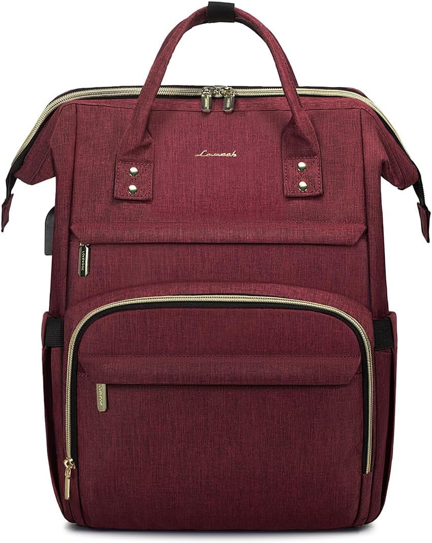 Laptop Backpack for Women,15.6 Inch Professional Womens Travel Backpack Purse Computer Laptop Bag Nurse Teacher Backpack,Waterproof College Work Bags Carry on Back Pack with USB Port,Wine Red