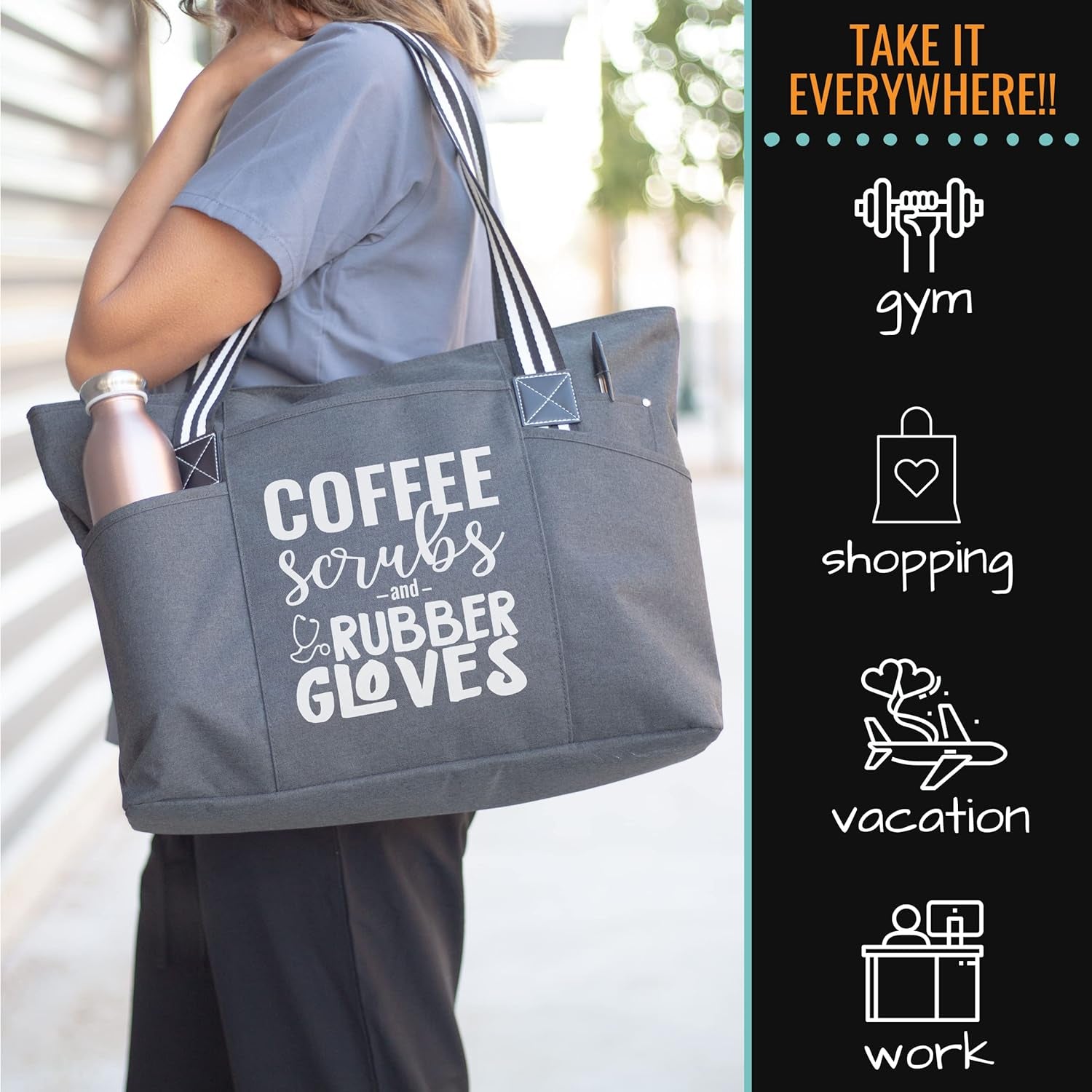 Nurse Tote Bag for Women - Canvas Tote Bag for Work Bag with Zipper & Comfort Straps - Cool Gifts for Medical Workers