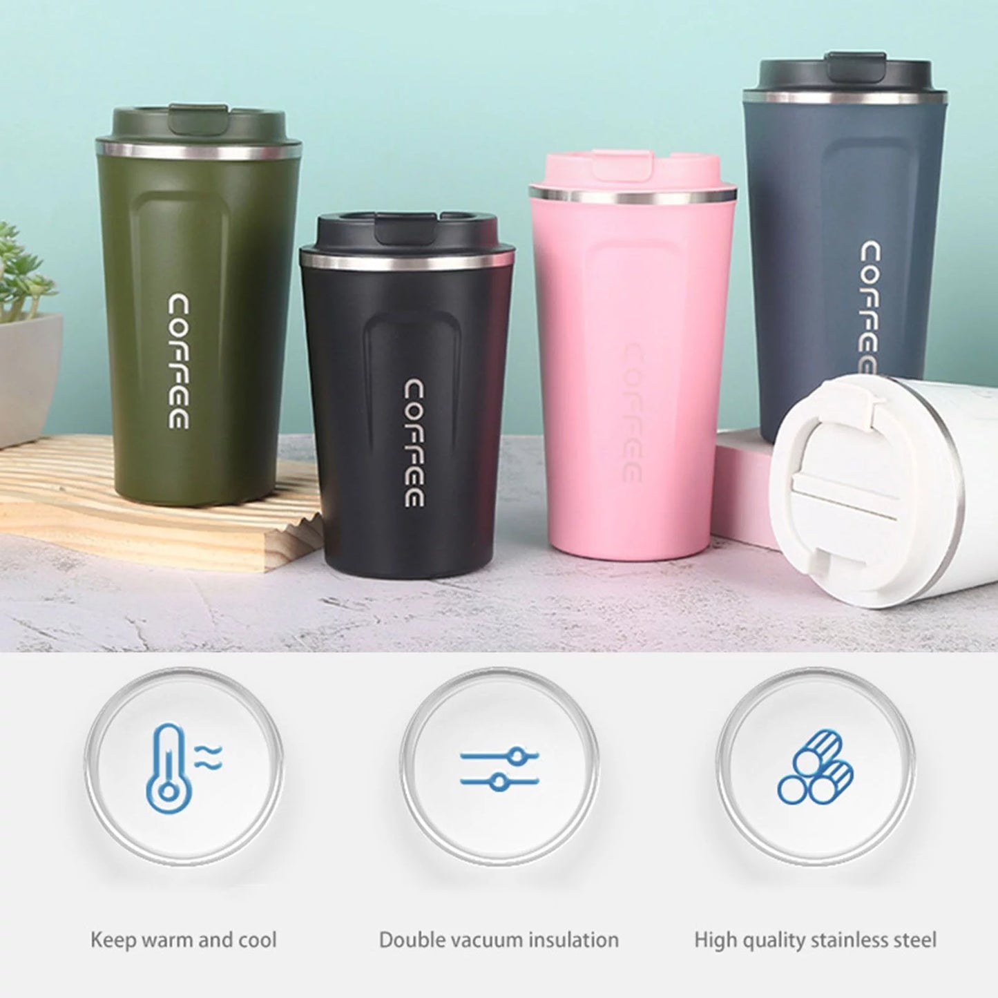 Travel Mugs Insulated Water Bottle Stainless Steel Coffee Cup Vacuum Insulation Cup Creative Outdoor Leisure Car Water Cup, Blue