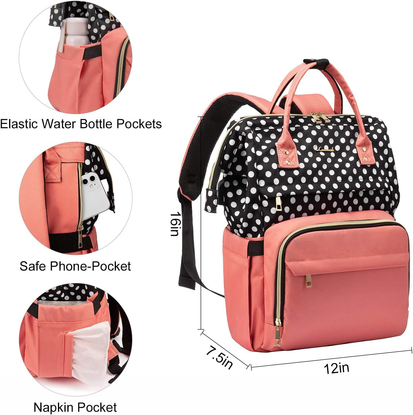 Laptop Backpack for Women Work Laptop Bag Stylish Teacher Backpack Business Computer Bags College Laptop Rucksack, Polka-Pink