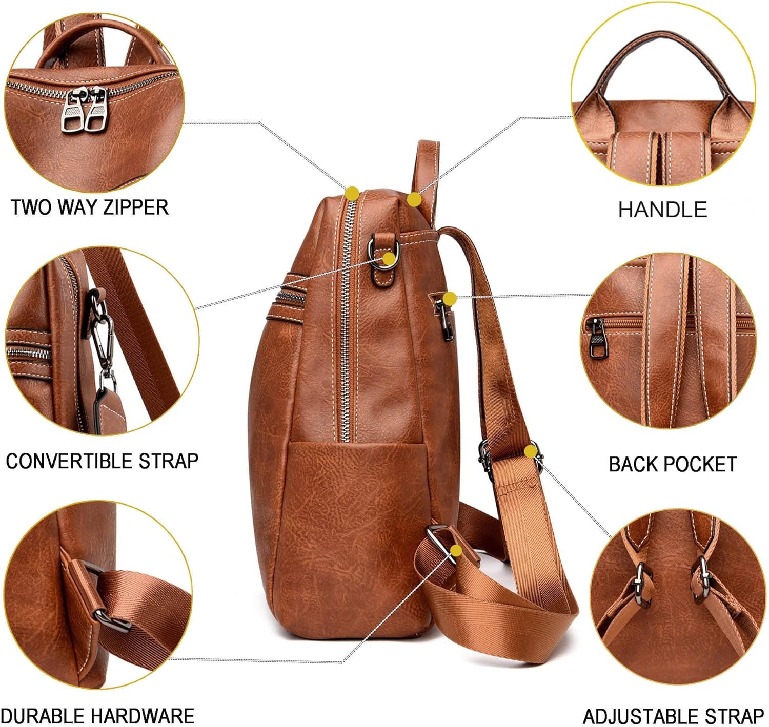 Backpack Purse for Women Fashion Genuine Leather Convertible Shoulder Handbag Travel Bag Satchel Rucksack Ladies Bag