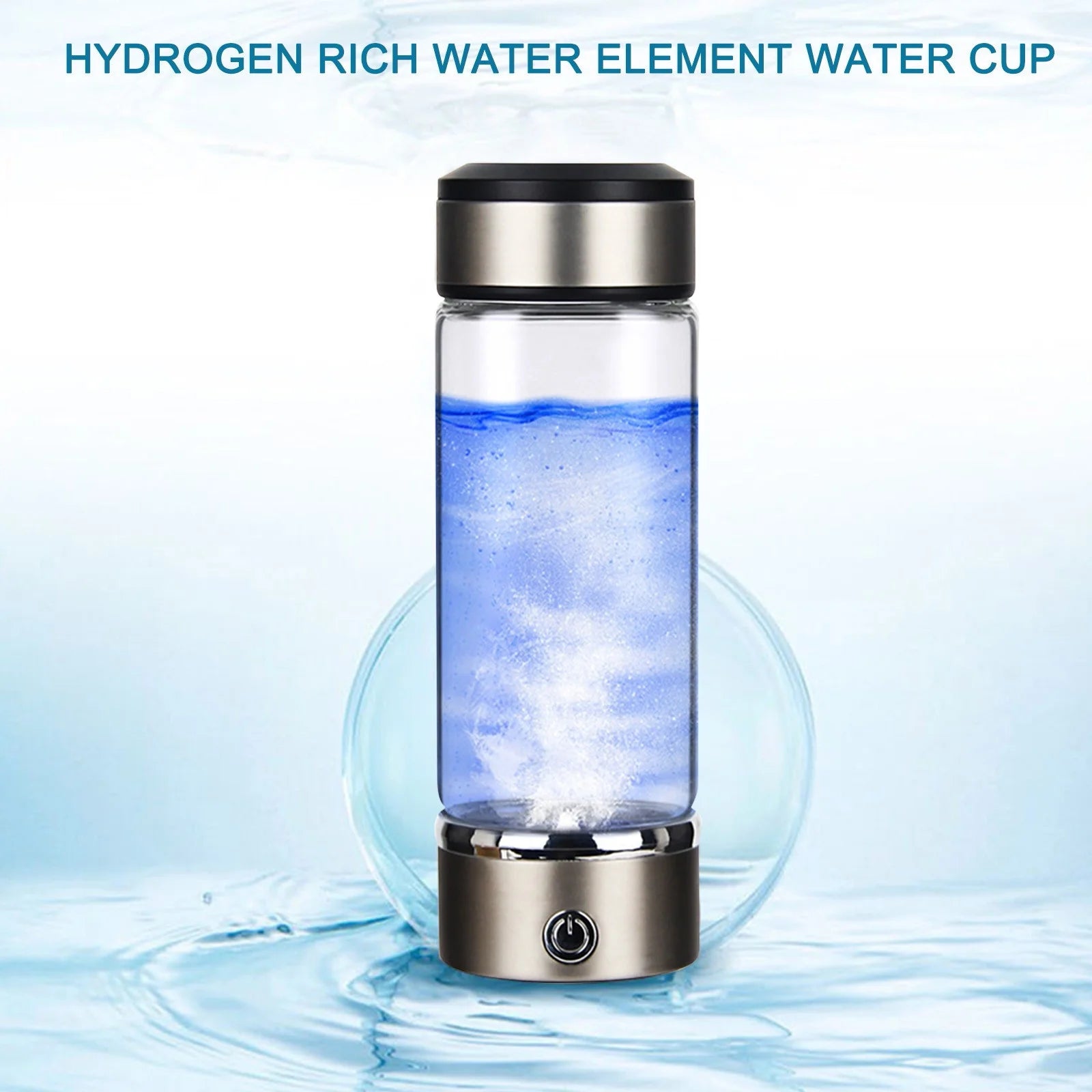 Rich Hydrogen Cup, USB Rechargeable Hydrogen Water Bottle, Portable Glass Bottles Weak Alkaline Cup Anti-Oxidation and Anti-Aging Glass Health Cup, Micro Electrolysis Hydrogen Production Cup