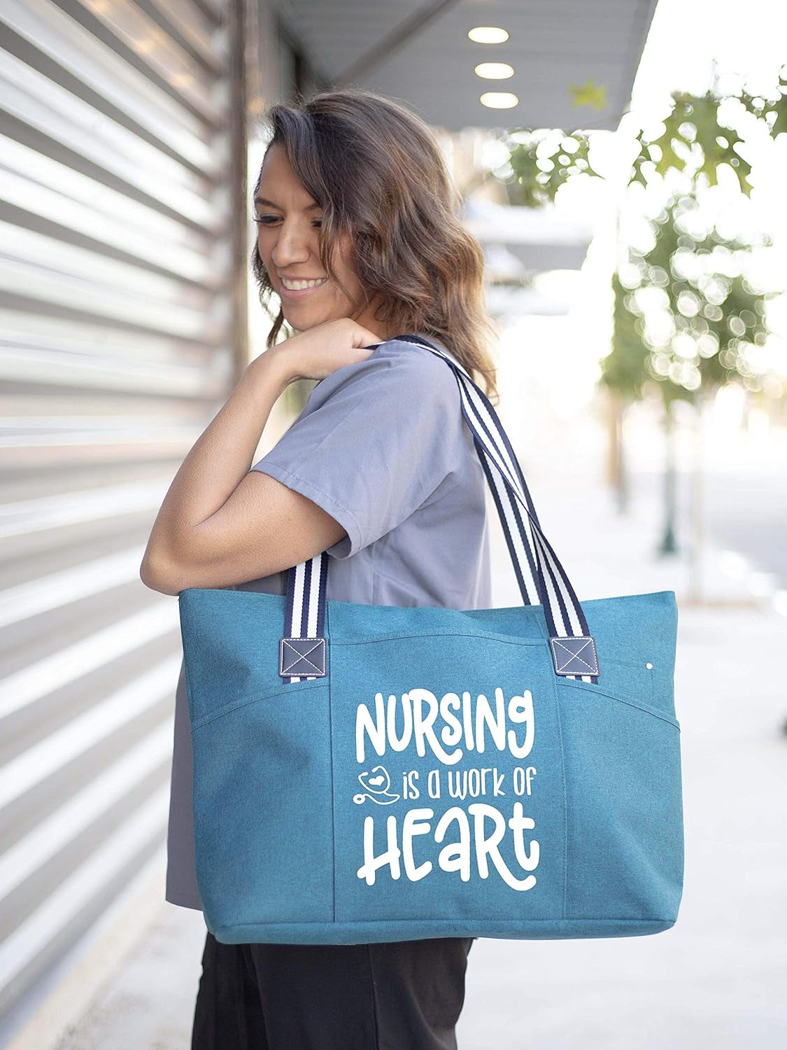 Nurse Tote Bag for Women - Canvas Tote Bag for Work Bag with Zipper & Comfort Straps - Cool Gifts for Medical Workers