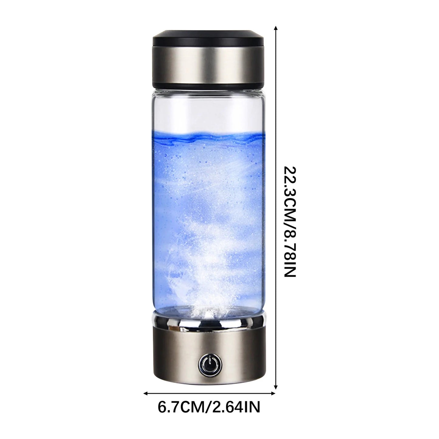 Rich Hydrogen Cup, USB Rechargeable Hydrogen Water Bottle, Portable Glass Bottles Weak Alkaline Cup Anti-Oxidation and Anti-Aging Glass Health Cup, Micro Electrolysis Hydrogen Production Cup