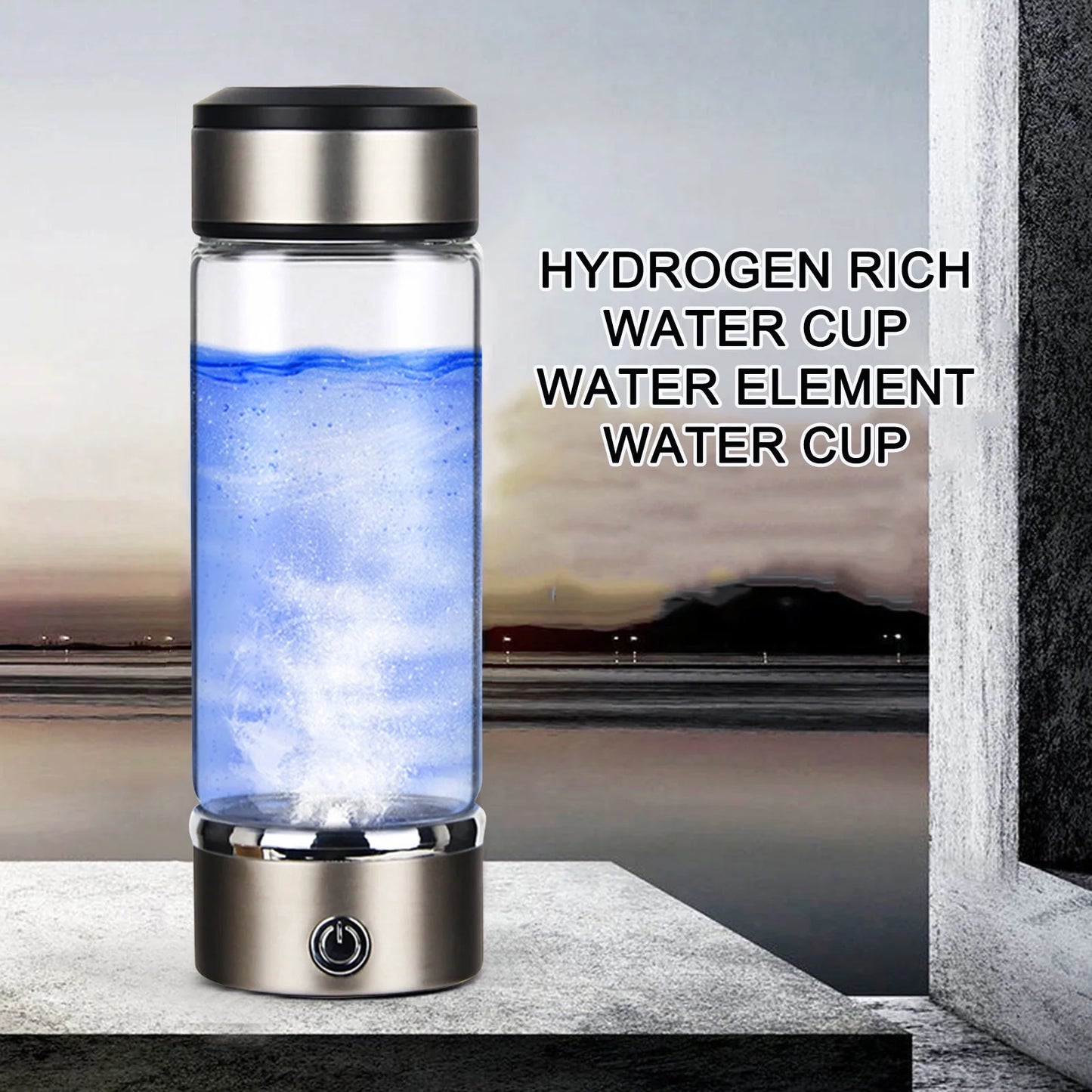 Rich Hydrogen Cup, USB Rechargeable Hydrogen Water Bottle, Portable Glass Bottles Weak Alkaline Cup Anti-Oxidation and Anti-Aging Glass Health Cup, Micro Electrolysis Hydrogen Production Cup