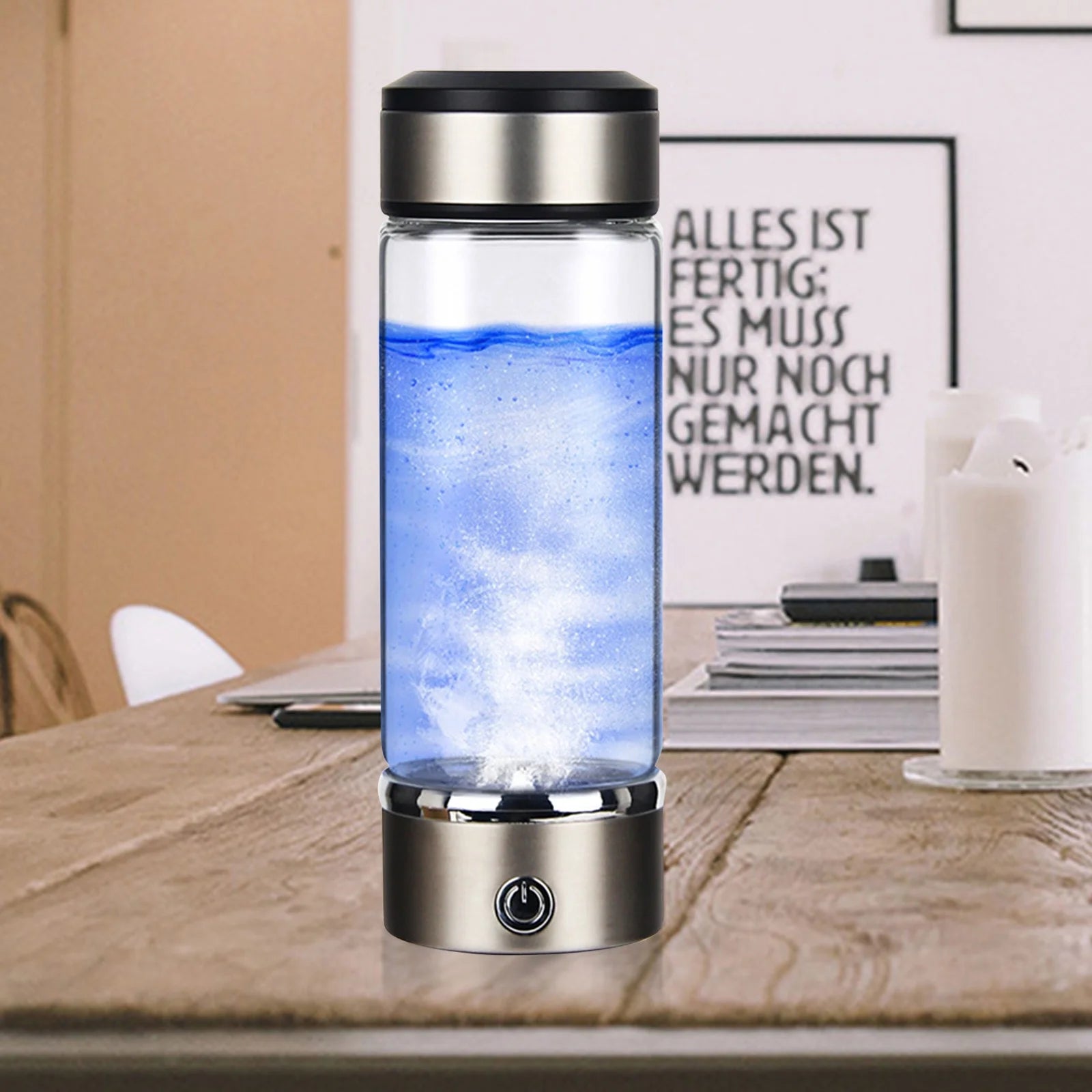 Rich Hydrogen Cup, USB Rechargeable Hydrogen Water Bottle, Portable Glass Bottles Weak Alkaline Cup Anti-Oxidation and Anti-Aging Glass Health Cup, Micro Electrolysis Hydrogen Production Cup