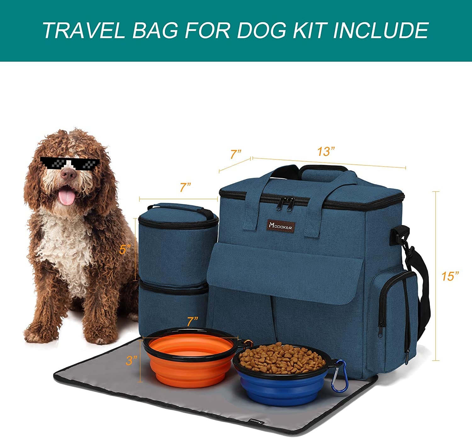 Dog Travel Bag, Airline Approved Pet Travel Bag, Weekend Dog Travel Set for Dog and Cat, Airline Approved Tote Organizer with Multi-Function Pockets