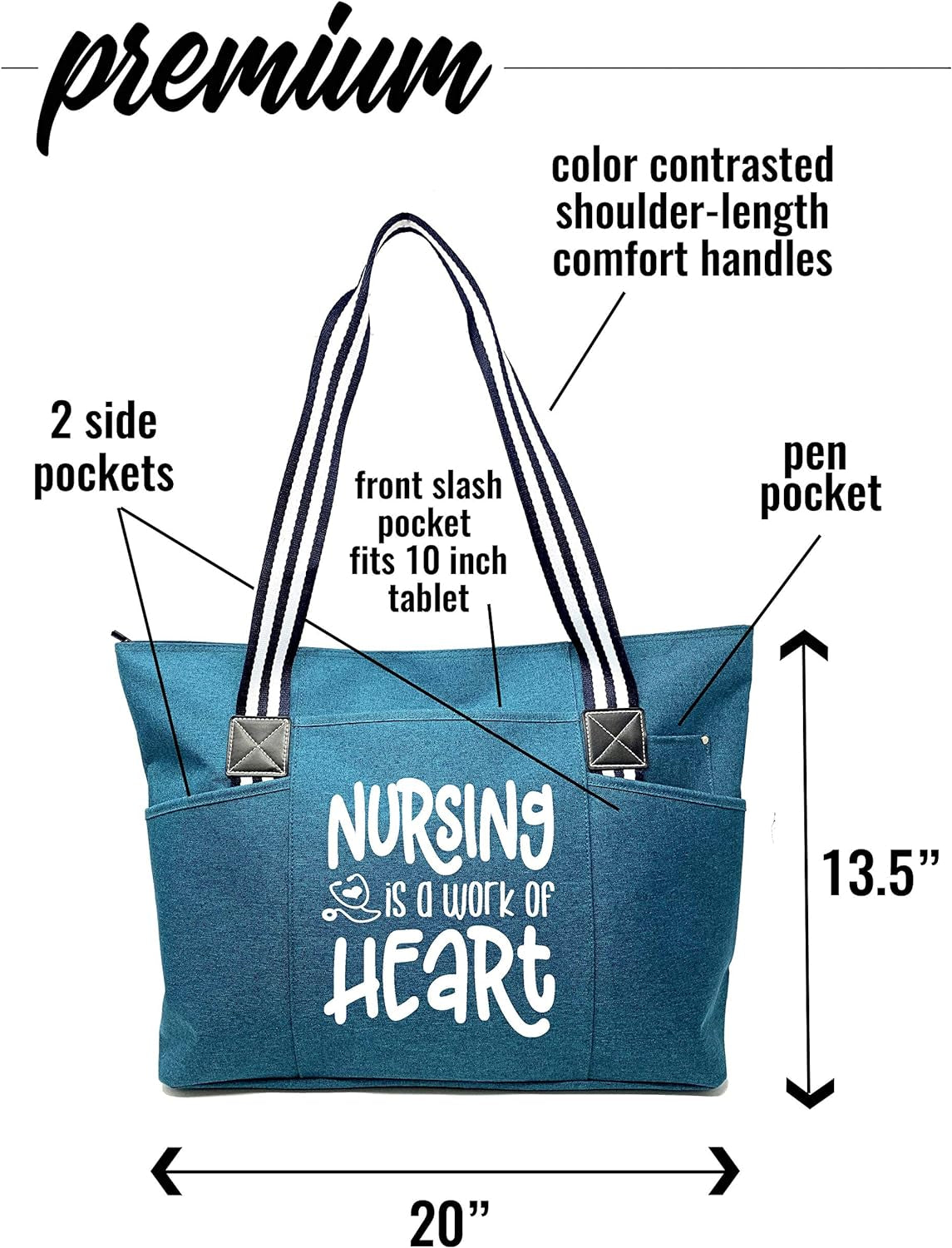 Nurse Tote Bag for Women - Canvas Tote Bag for Work Bag with Zipper & Comfort Straps - Cool Gifts for Medical Workers