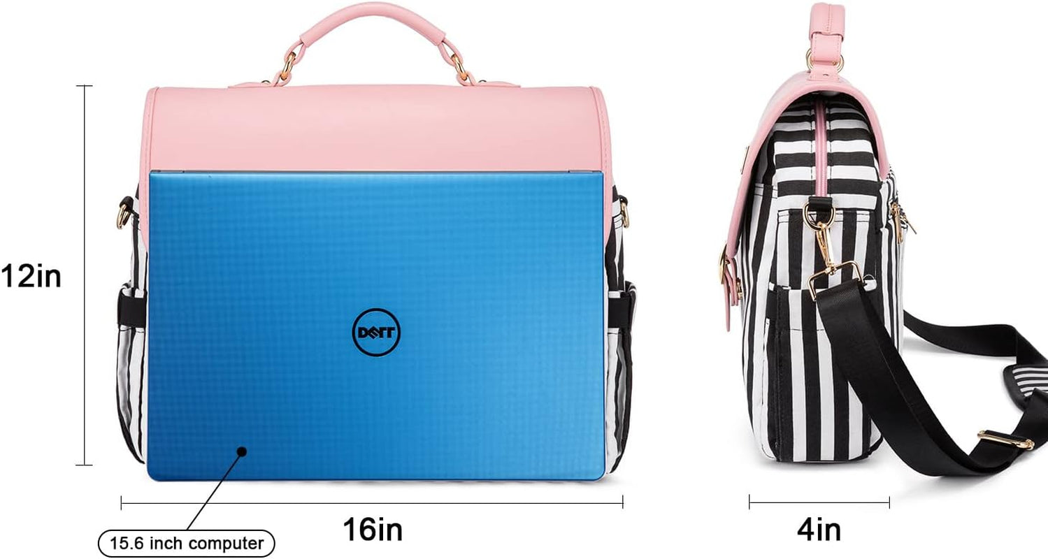 Laptop Bag for Women Large Capacity Computer Bags Cute Messenger Bag Briefcase Business Work Bags Purse, 15.6Inch, Pink-Pro