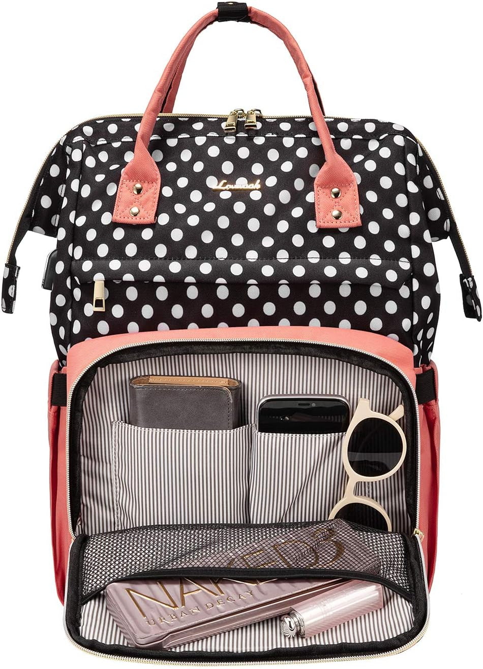 Laptop Backpack for Women Work Laptop Bag Stylish Teacher Backpack Business Computer Bags College Laptop Rucksack, Polka-Pink