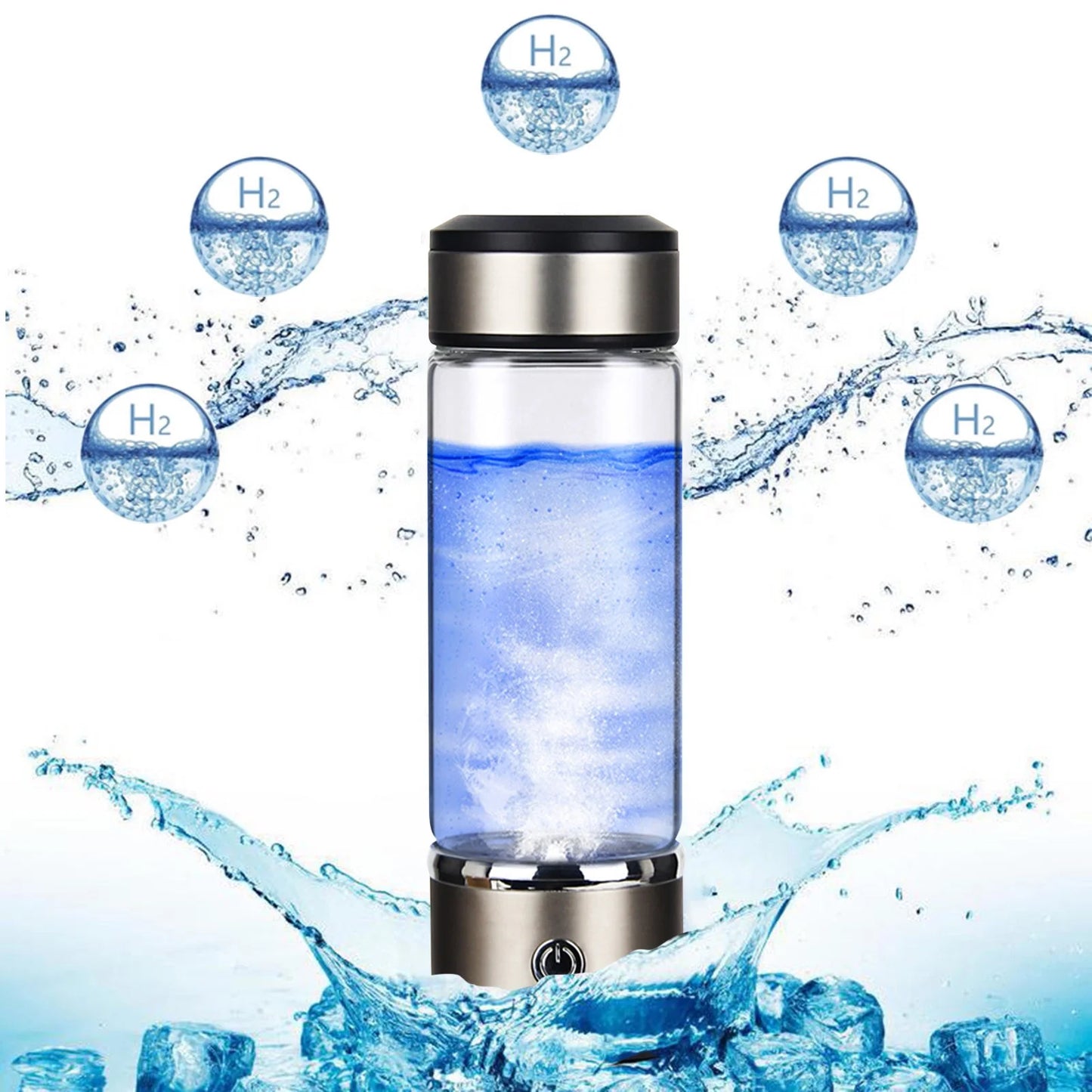 Rich Hydrogen Cup, USB Rechargeable Hydrogen Water Bottle, Portable Glass Bottles Weak Alkaline Cup Anti-Oxidation and Anti-Aging Glass Health Cup, Micro Electrolysis Hydrogen Production Cup